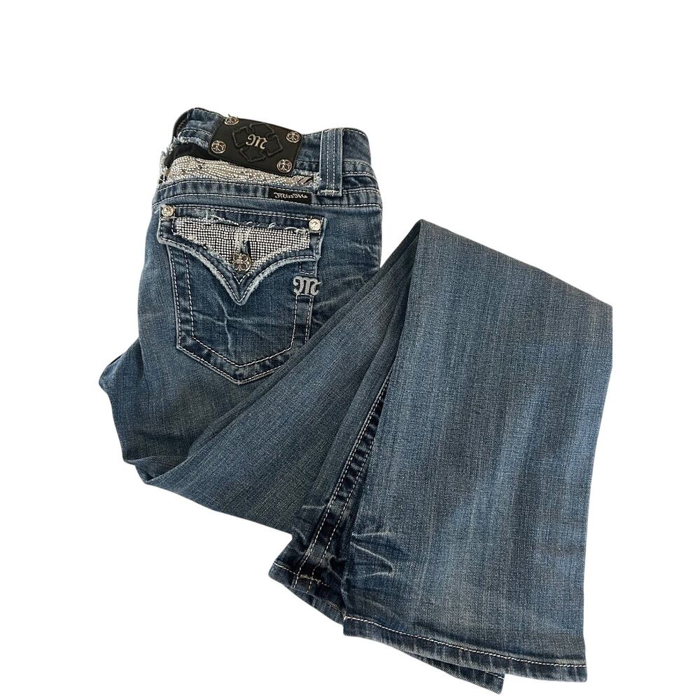 Miss Me Jeans Womens 29 Bootcut Rhinestone Wing Pocket Y2K Western Cowgirl Denim - Picture 6 of 15